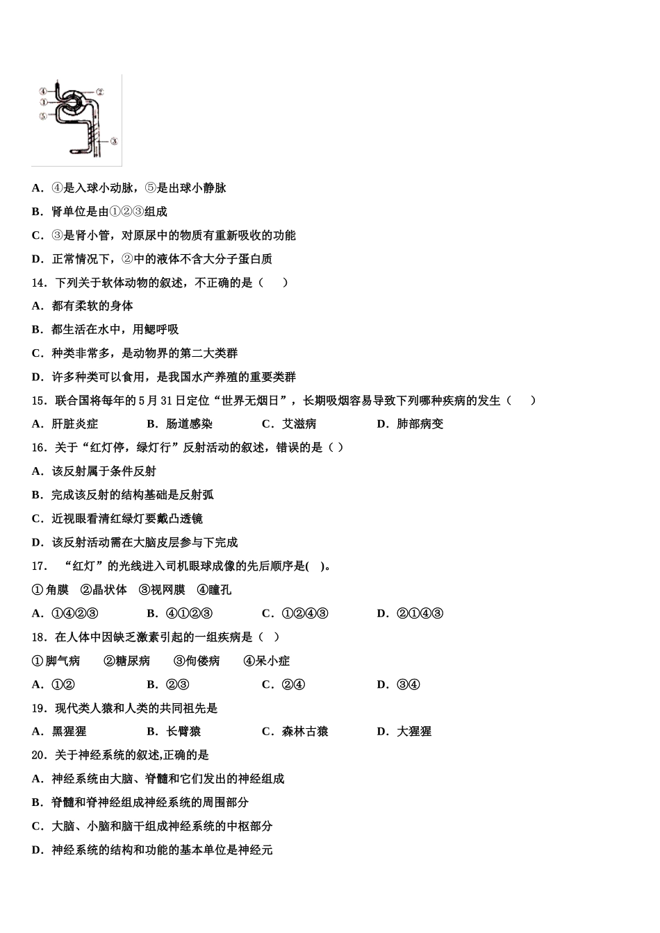2025届山东省青岛市开发区八中学生物七下期末学业水平测试试题含解析_第3页
