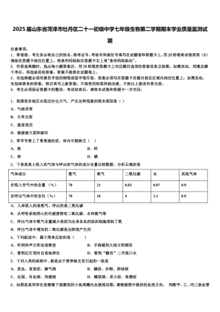 2025届山东省菏泽市牡丹区二十一初级中学七年级生物第二学期期末学业质量监测试题含解析