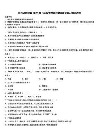 山东省成武县2025届七年级生物第二学期期末复习检测试题含解析