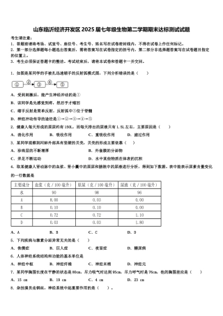 山东临沂经济开发区2025届七年级生物第二学期期末达标测试试题含解析