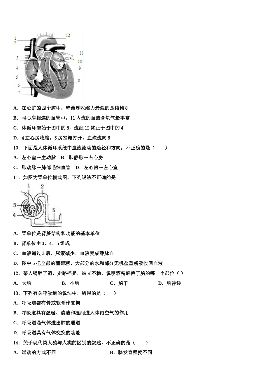 2025届山东省青岛市市南区生物七年级第二学期期末学业质量监测模拟试题含解析_第2页