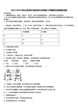 2024-2025学年山东省齐河县生物七年级第二学期期末经典模拟试题含解析