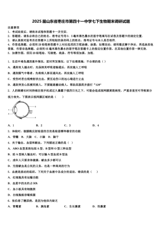 2025届山东省枣庄市第四十一中学七下生物期末调研试题含解析