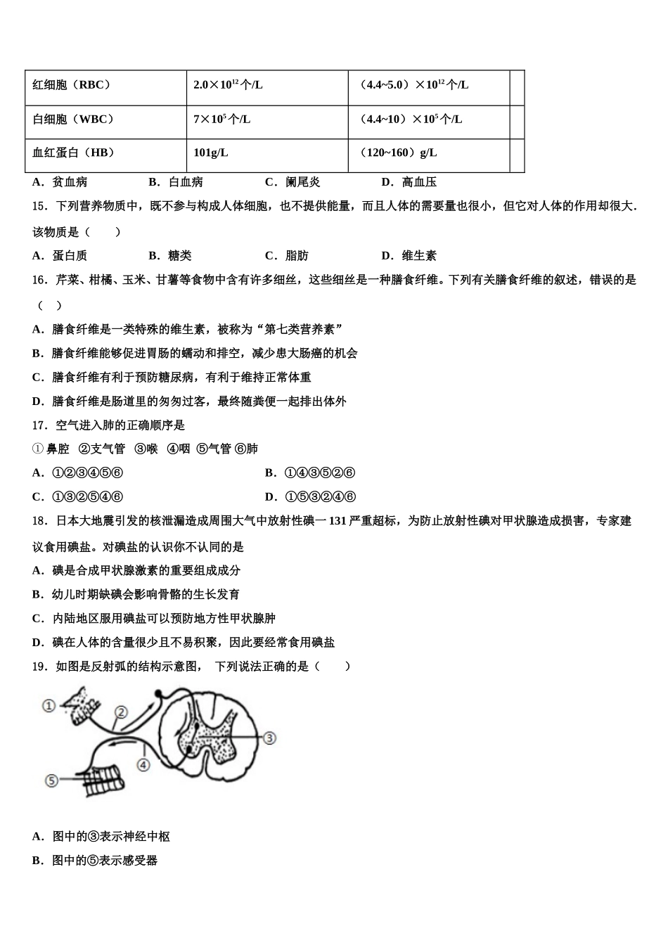 枣庄市第三十二中学2024-2025学年生物七年级第二学期期末调研试题含解析_第3页