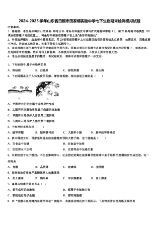 2024-2025学年山东省日照市田家炳实验中学七下生物期末检测模拟试题含解析