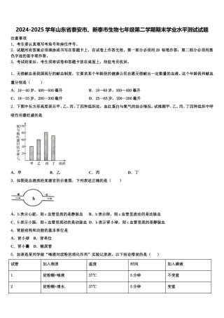 2024-2025学年山东省泰安市、新泰市生物七年级第二学期期末学业水平测试试题含解析
