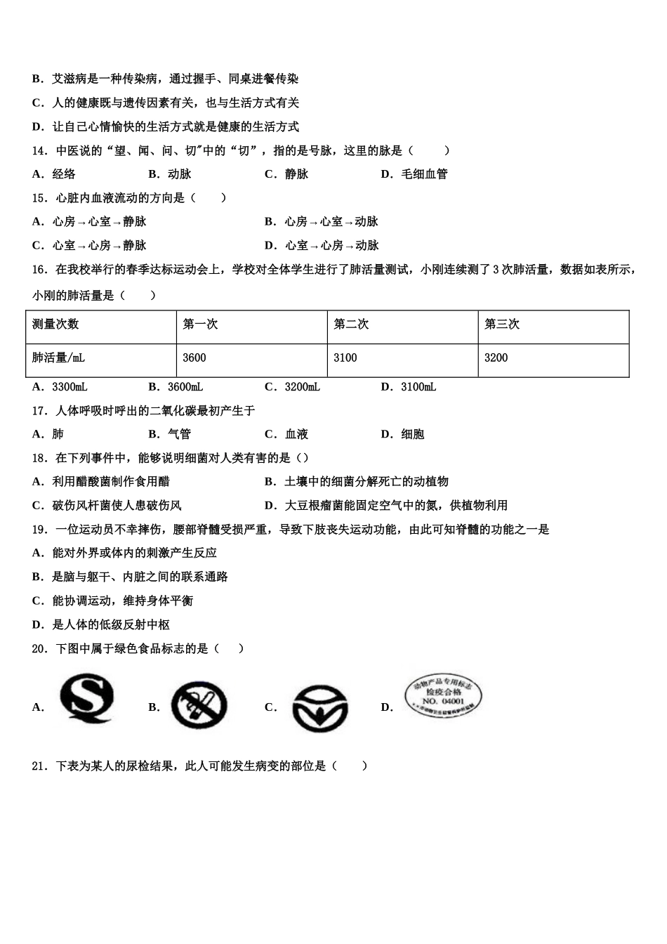 2025年山东省临沂市临沂经济开发区生物七下期末经典模拟试题含解析_第3页