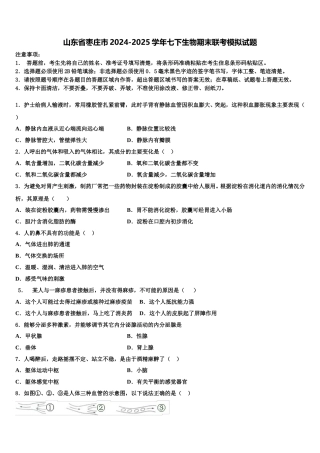 山东省枣庄市2024-2025学年七下生物期末联考模拟试题含解析