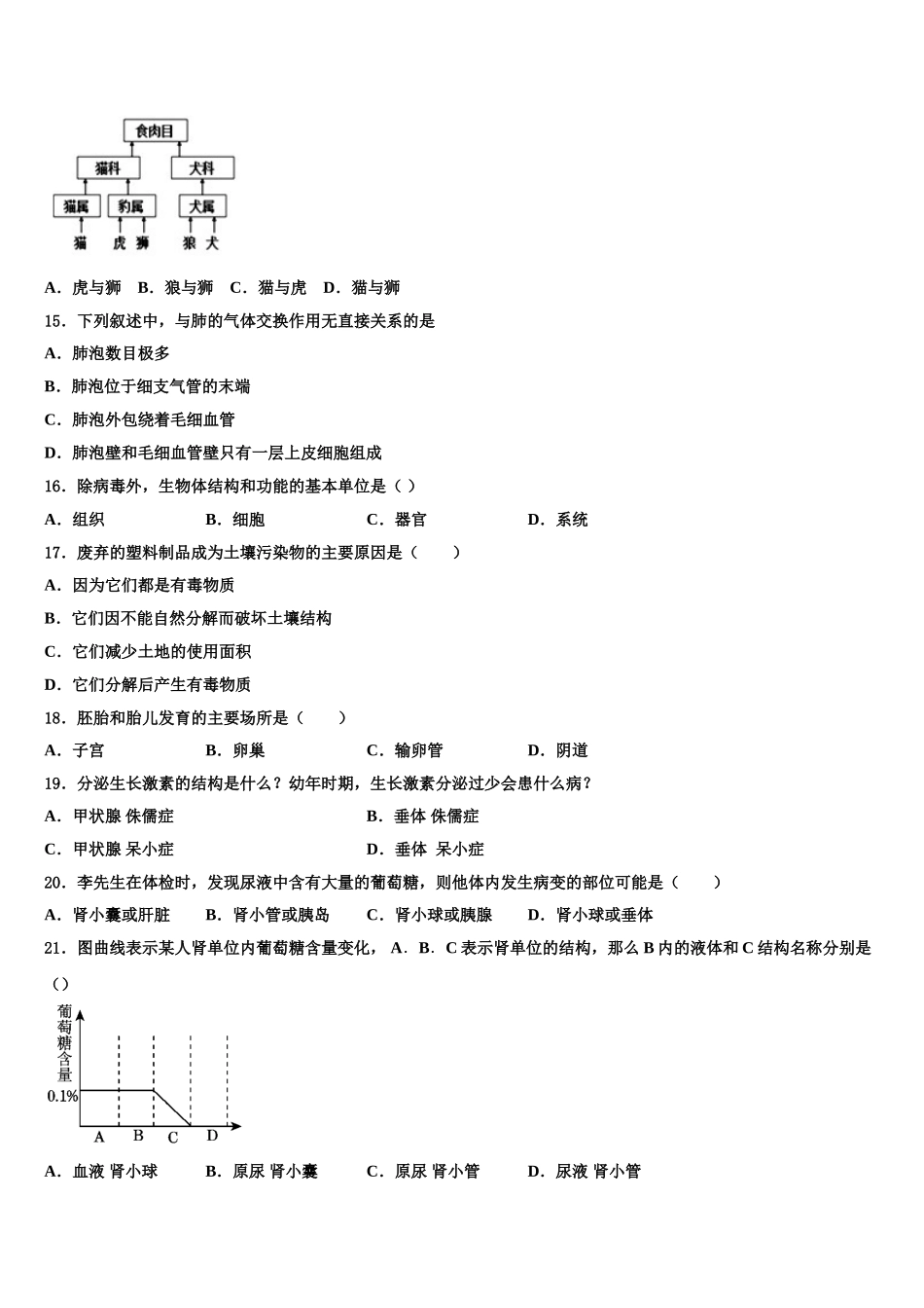 2025年山东省泰安市新城实验中学生物七下期末调研模拟试题含解析_第3页