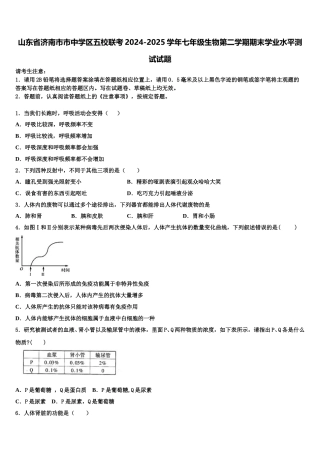 山东省济南市市中学区五校联考2024-2025学年七年级生物第二学期期末学业水平测试试题含解析