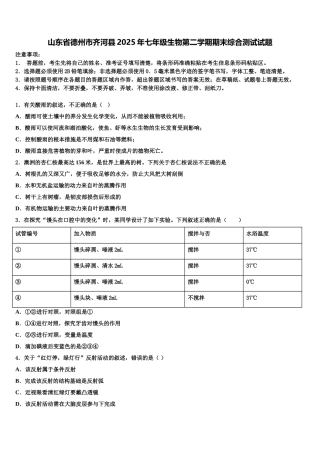 山东省德州市齐河县2025年七年级生物第二学期期末综合测试试题含解析