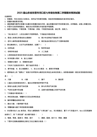 2025届山东省东营市河口区七年级生物第二学期期末预测试题含解析