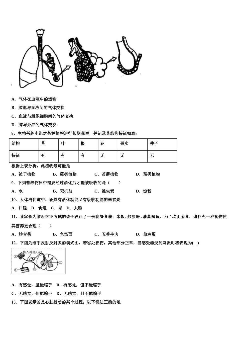 2025年山东省济南市汇才学校七年级生物第二学期期末调研试题含解析_第2页