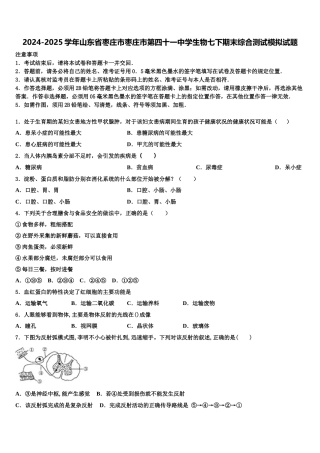 2024-2025学年山东省枣庄市枣庄市第四十一中学生物七下期末综合测试模拟试题含解析