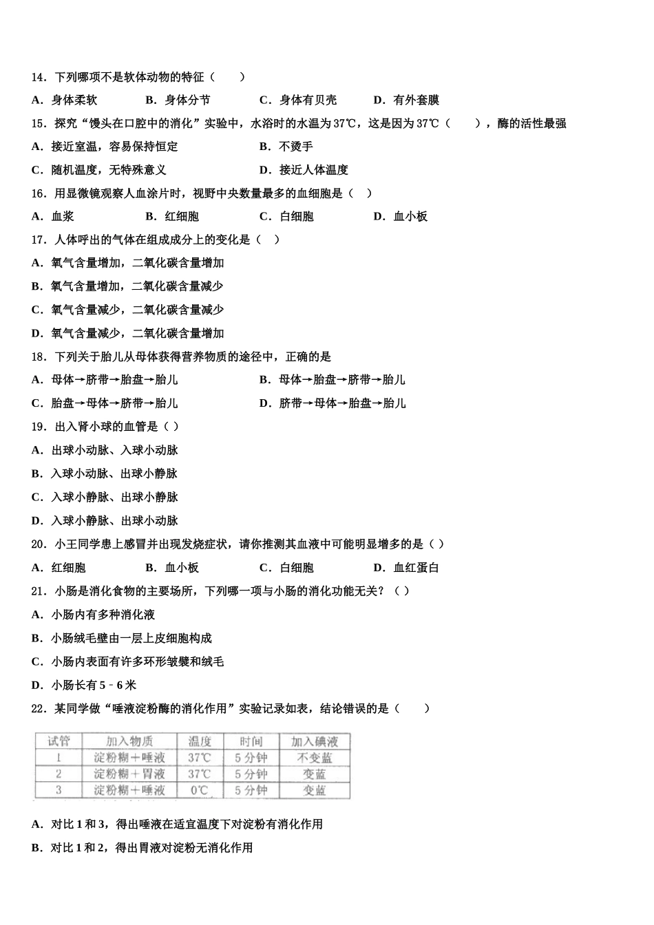 2024-2025学年山东省菏泽鄄城县联考生物七年级第二学期期末达标检测模拟试题含解析_第3页