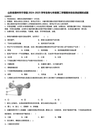 山东省德州市宁津县2024-2025学年生物七年级第二学期期末综合测试模拟试题含解析