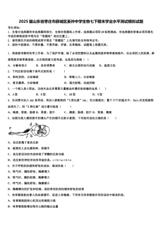 2025届山东省枣庄市薛城区奚仲中学生物七下期末学业水平测试模拟试题含解析