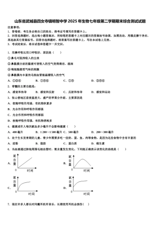 山东省武城县四女寺镇明智中学2025年生物七年级第二学期期末综合测试试题含解析