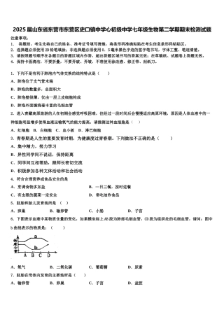 2025届山东省东营市东营区史口镇中学心初级中学七年级生物第二学期期末检测试题含解析