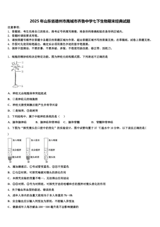 2025年山东省德州市禹城市齐鲁中学七下生物期末经典试题含解析
