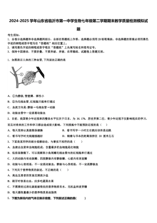 2024-2025学年山东省临沂市第一中学生物七年级第二学期期末教学质量检测模拟试题含解析