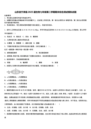 山东省宁津县2025届生物七年级第二学期期末综合测试模拟试题含解析