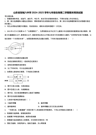 山东省邹城八中学2024-2025学年七年级生物第二学期期末预测试题含解析