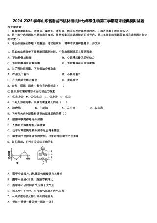 2024-2025学年山东省诸城市桃林镇桃林七年级生物第二学期期末经典模拟试题含解析