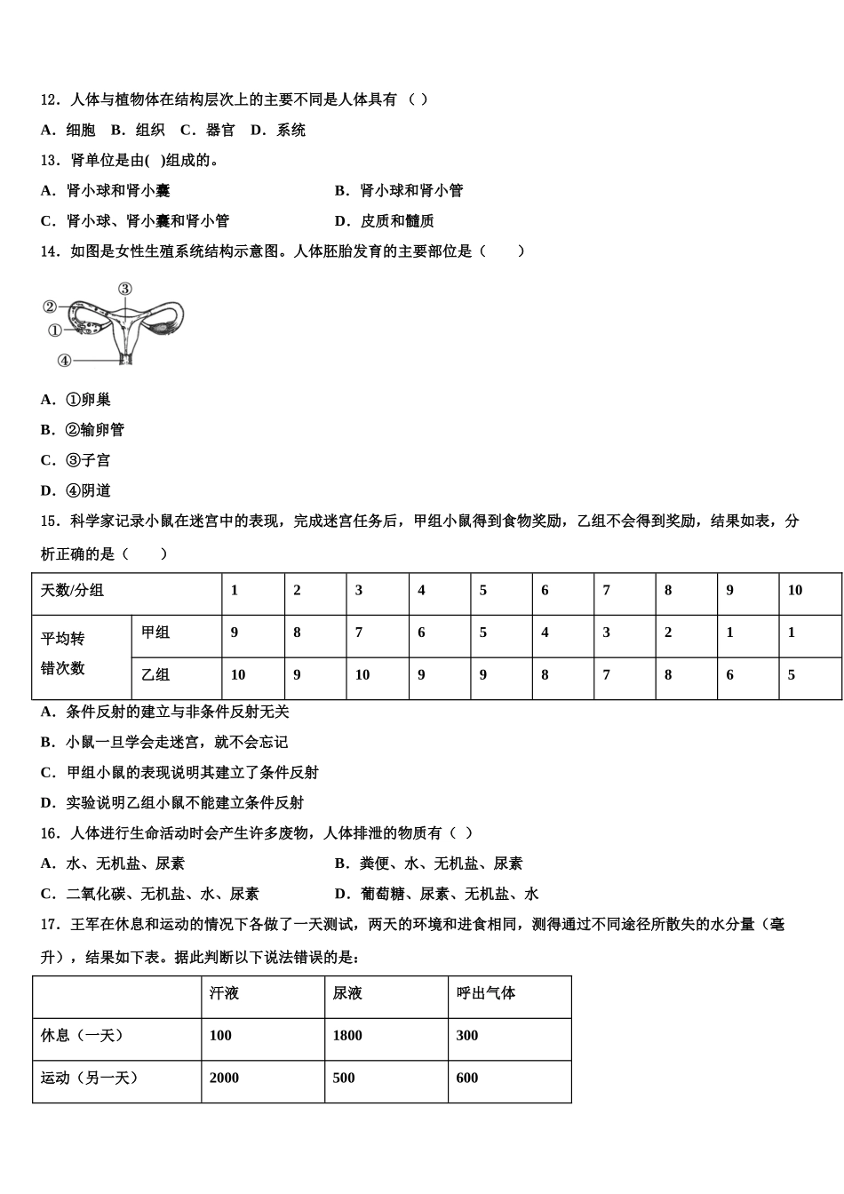 2025年东营市重点中学生物七下期末复习检测试题含解析_第3页