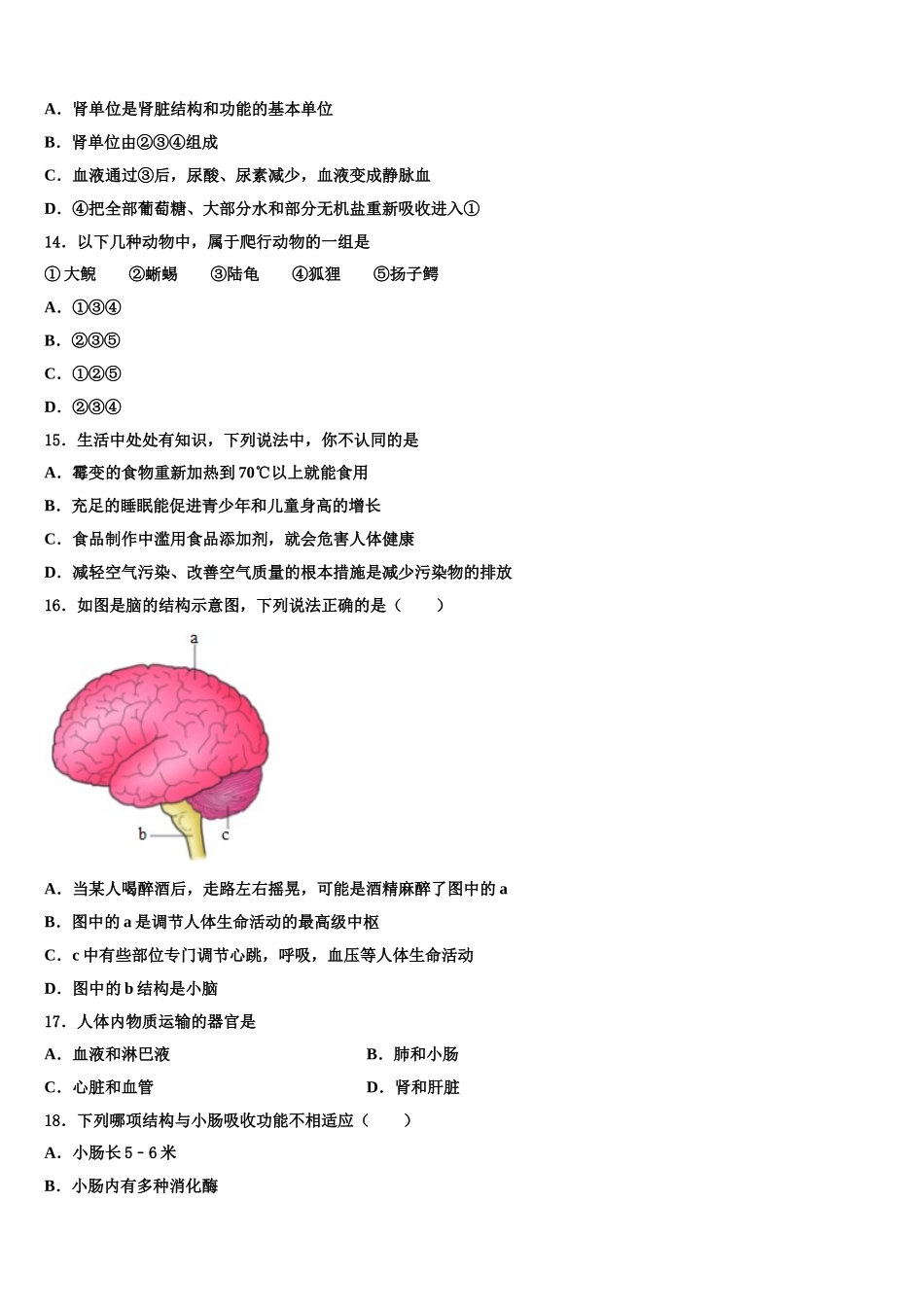 2025年山东南山集团东海外国语学校七年级生物第二学期期末学业水平测试模拟试题含解析_第3页