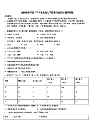 山东省东阿县2025年生物七下期末综合测试模拟试题含解析