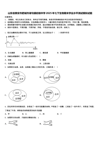 山东省泰安市肥城市湖屯镇初级中学2025年七下生物期末学业水平测试模拟试题含解析