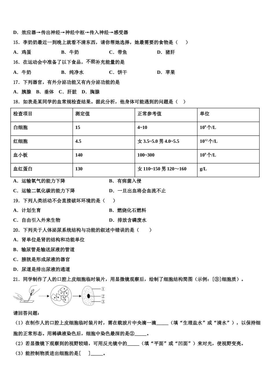 2025年山东省荣成市石岛实验中学生物七下期末教学质量检测模拟试题含解析_第3页