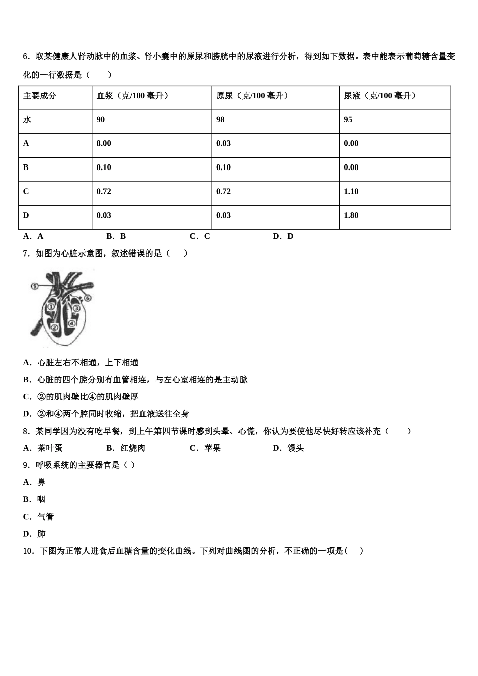 2025届山东省荣成市第三十五中学七年级生物第二学期期末联考模拟试题含解析_第2页