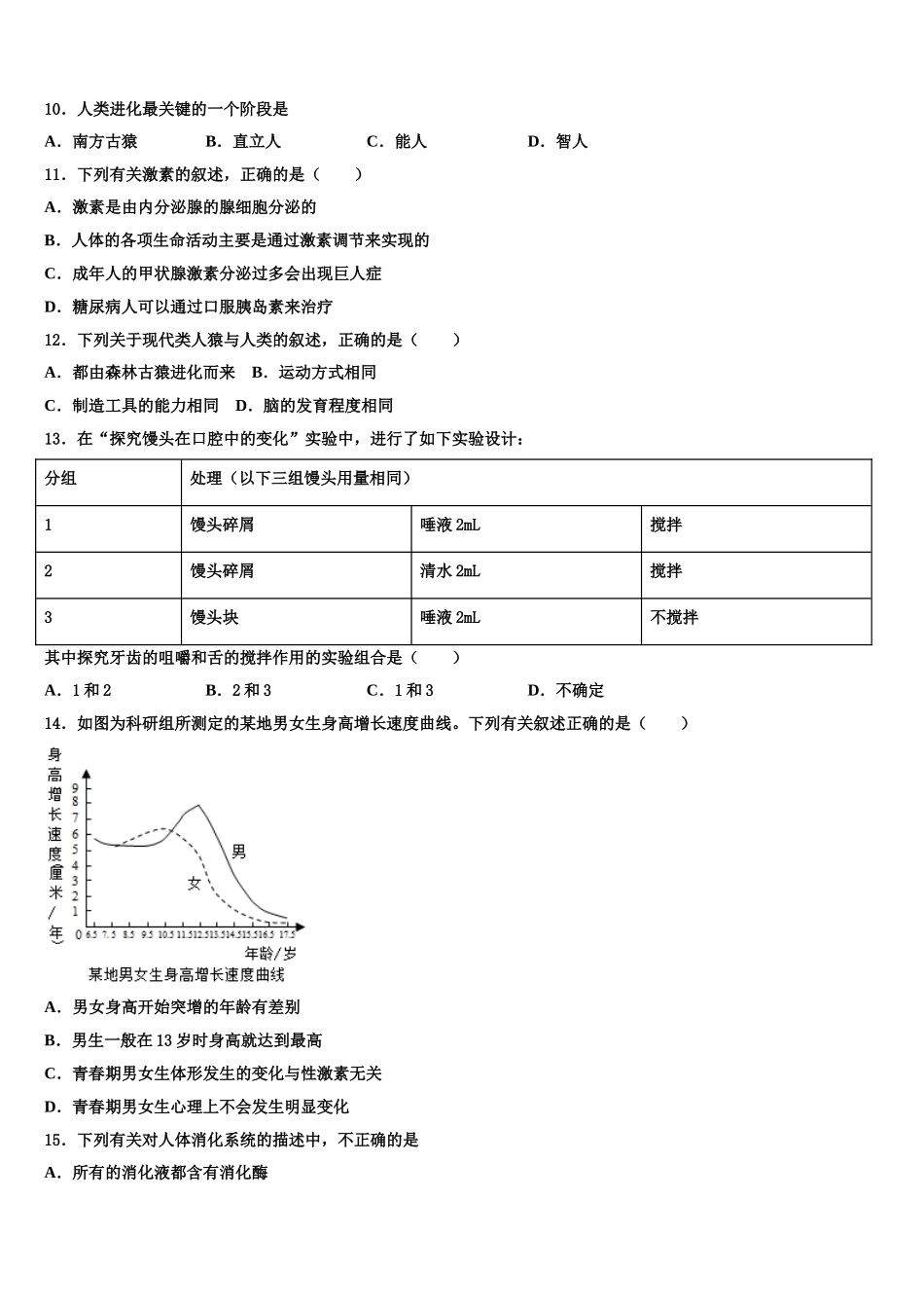 2025年山东省泰安市泰山区生物七下期末调研试题含解析_第3页