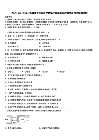 2025年山东省五莲县联考七年级生物第二学期期末教学质量检测模拟试题含解析