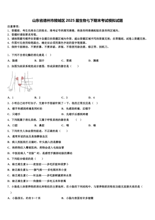 山东省德州市陵城区2025届生物七下期末考试模拟试题含解析