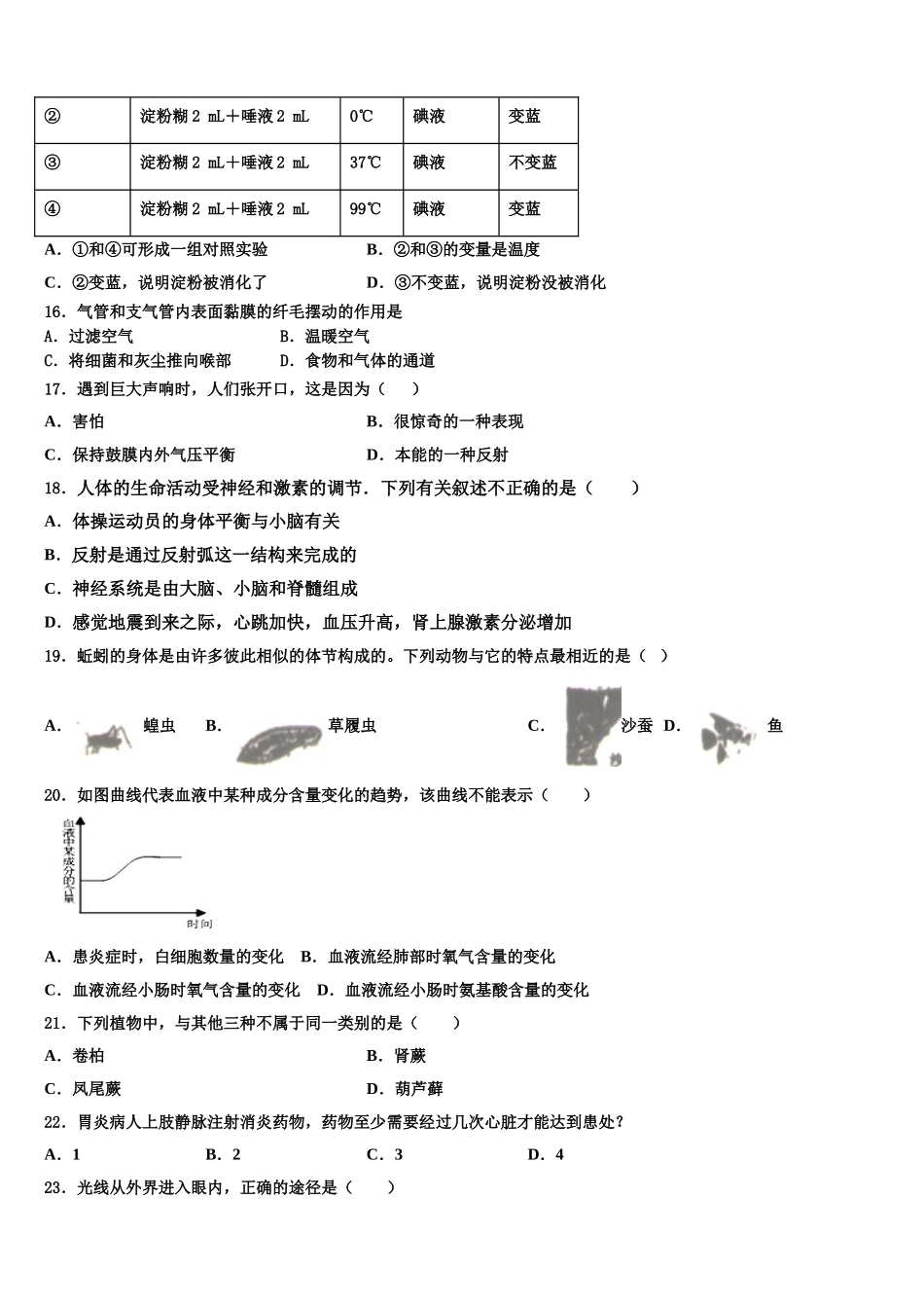 山东省滕州市2025届七年级生物第二学期期末复习检测试题含解析_第3页