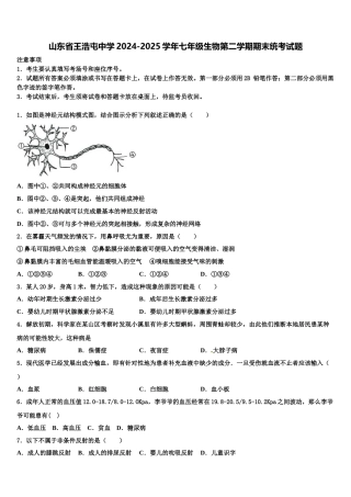 山东省王浩屯中学2024-2025学年七年级生物第二学期期末统考试题含解析