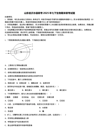 山东省沂水县联考2025年七下生物期末联考试题含解析