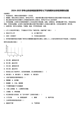 2024-2025学年山东省单县启智学校七下生物期末达标检测模拟试题含解析