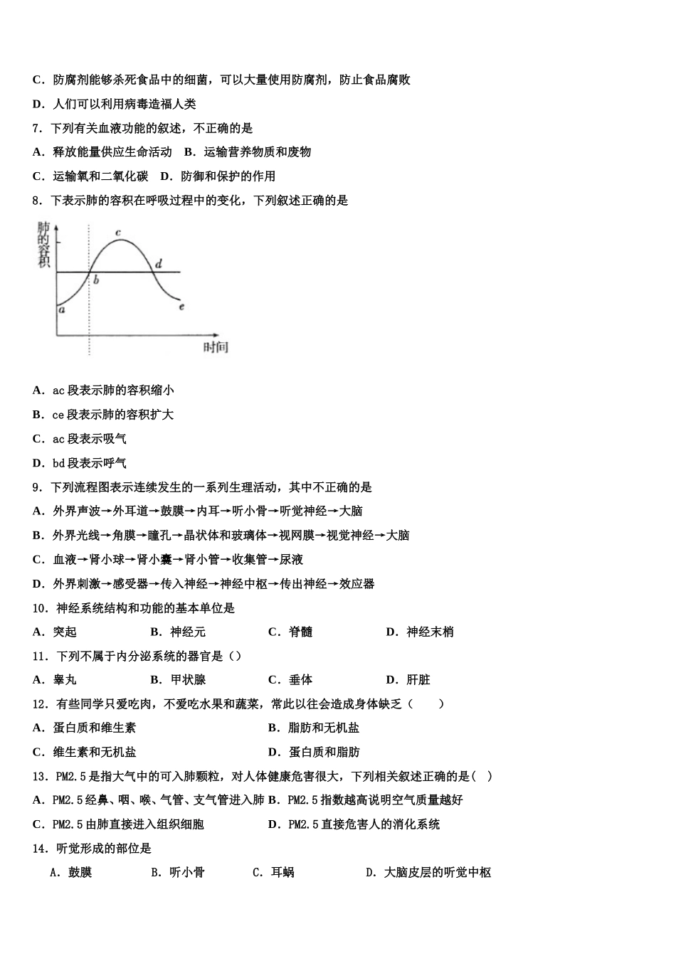 2025届山东省沂水四十里中学生物七年级第二学期期末调研试题含解析_第2页