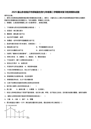 2025届山东省临沂市郯城县生物七年级第二学期期末复习检测模拟试题含解析