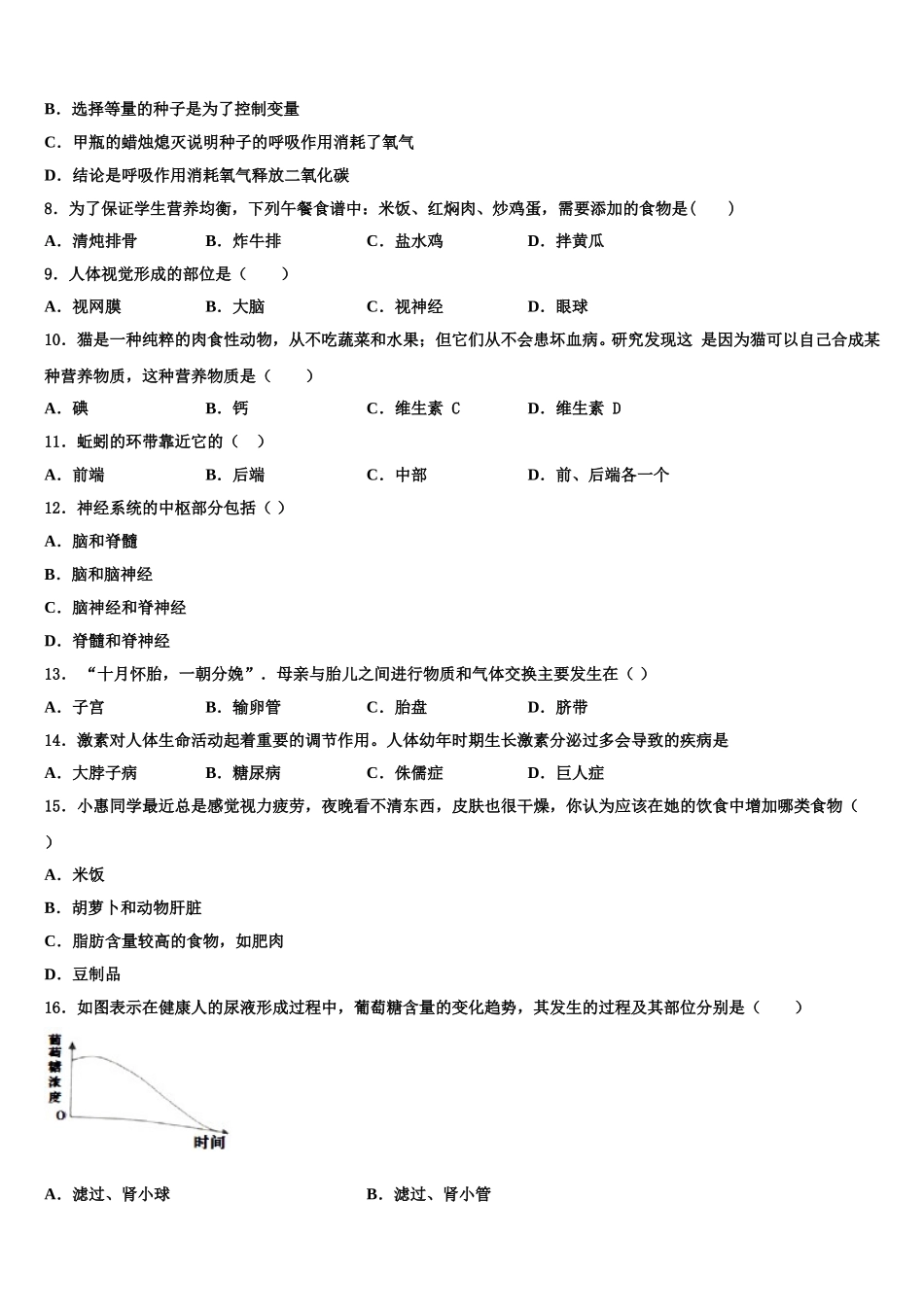 2024-2025学年山东省莱芜市名校七下生物期末学业水平测试模拟试题含解析_第2页