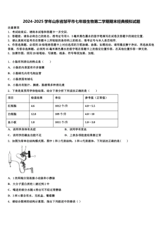 2024-2025学年山东省邹平市七年级生物第二学期期末经典模拟试题含解析