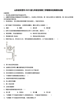山东省东营市2025届七年级生物第二学期期末经典模拟试题含解析