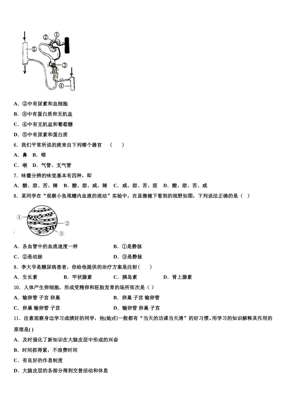 2025届山东省济宁市十五中学七下生物期末检测模拟试题含解析_第2页
