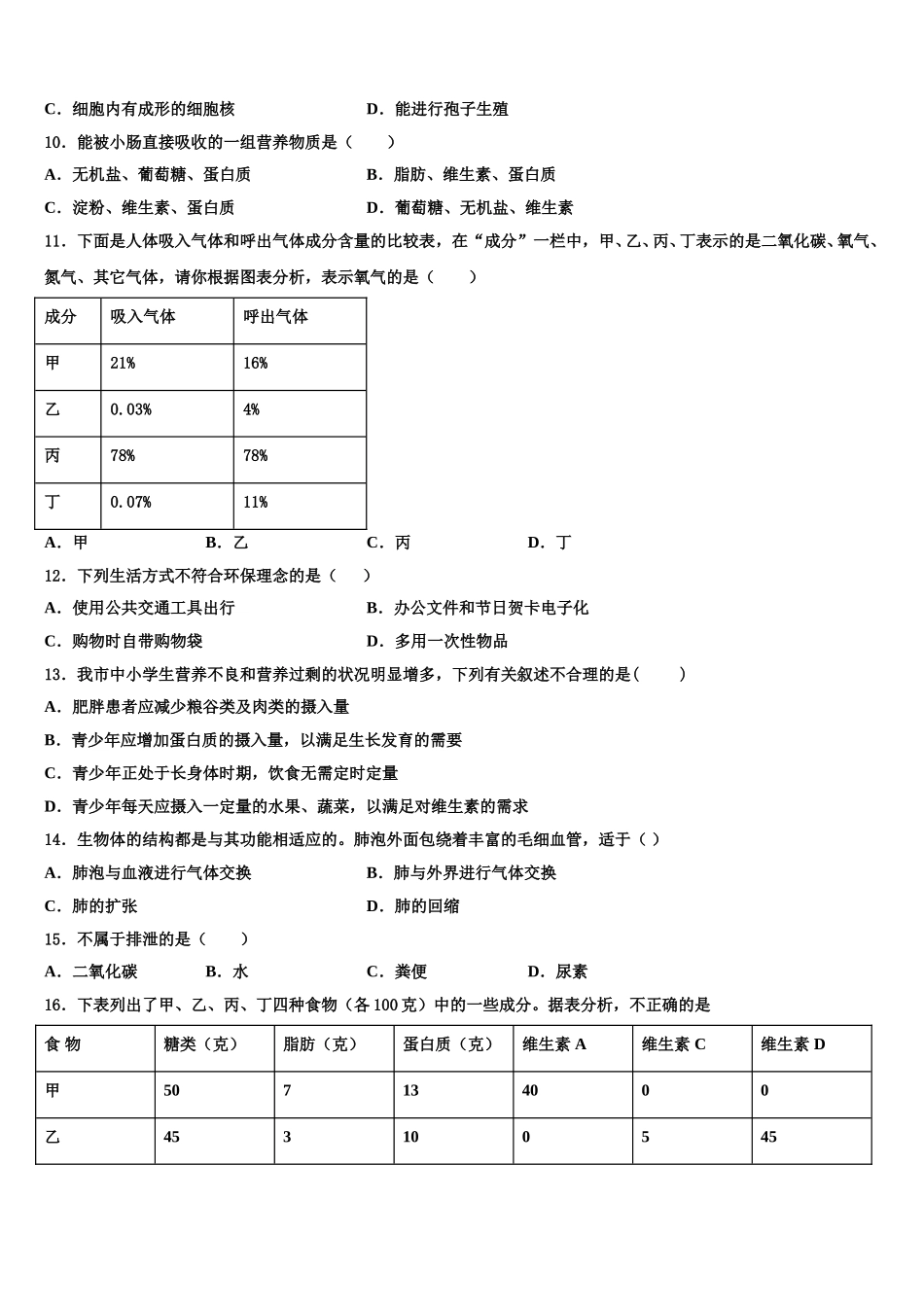 山东省即墨市2025年七下生物期末质量检测模拟试题含解析_第2页