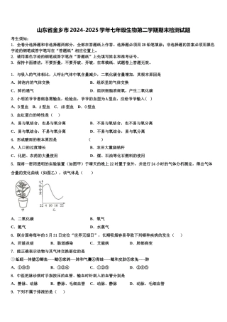 山东省金乡市2024-2025学年七年级生物第二学期期末检测试题含解析