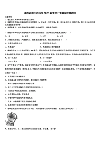 山东省德州市名校2025年生物七下期末联考试题含解析